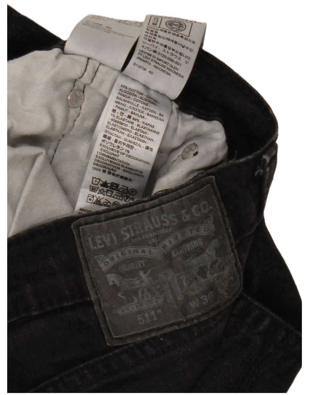 Levi's Mens 511 Slim Jeans W36 L32 Black Cotton
