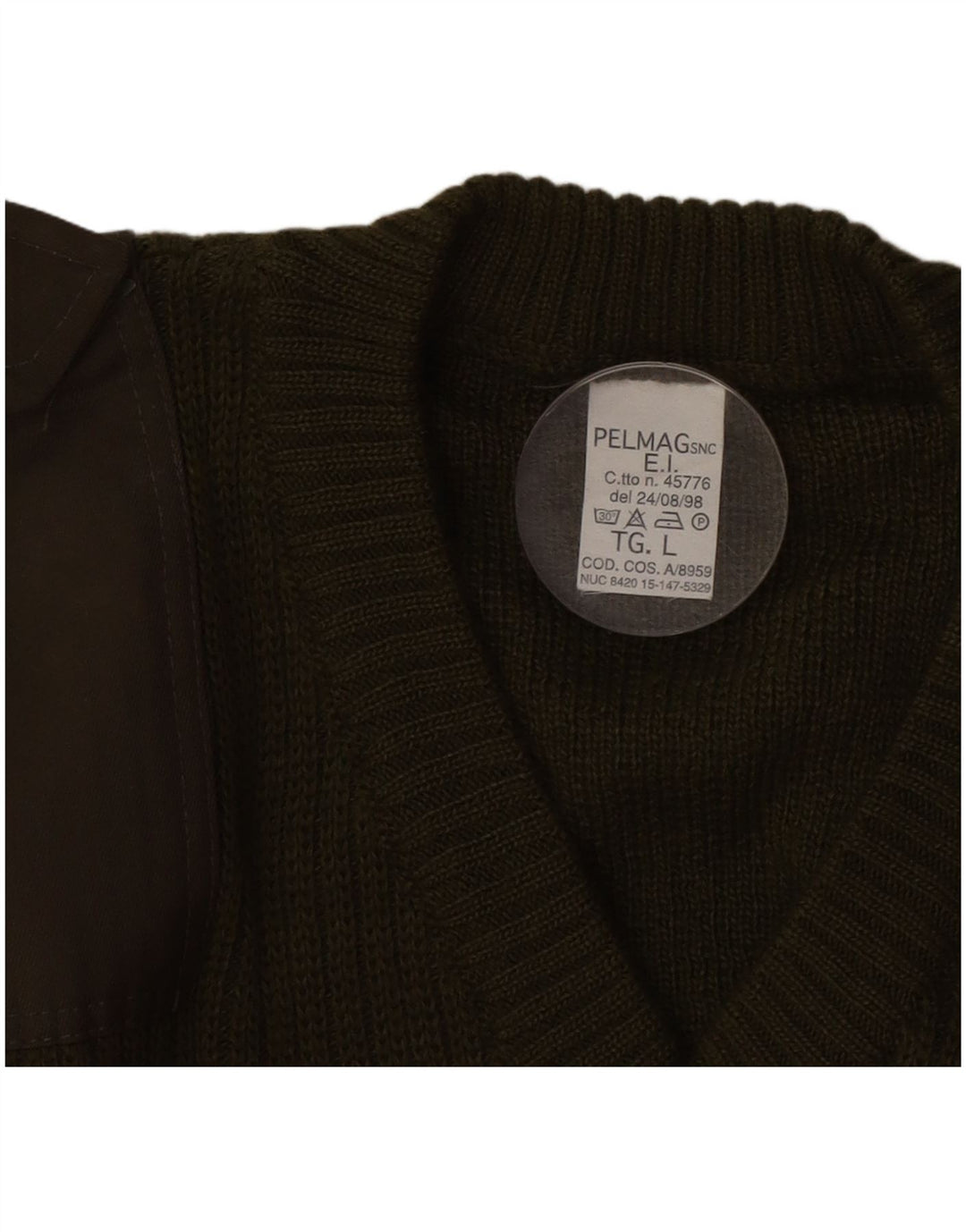 Vintage Mens Military V-Neck Jumper Sweater Large Khaki