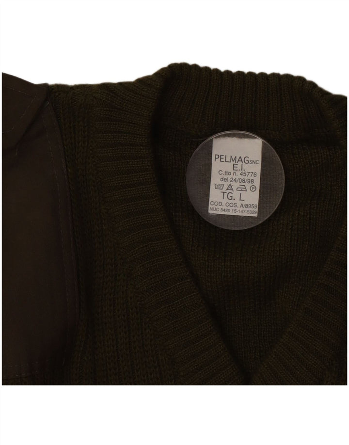 Vintage Mens Military V-Neck Jumper Sweater Large Khaki