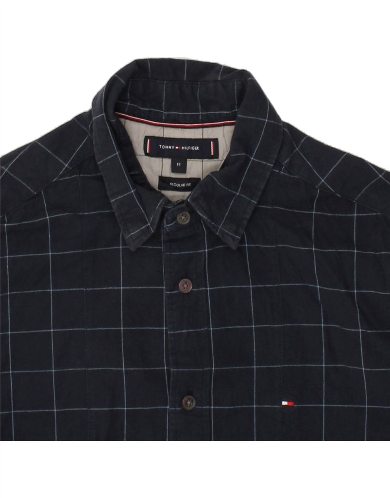 TOMMY HILFIGER Mens Regular Fit Shirt Medium Navy Blue Check Cotton | Vintage Tommy Hilfiger | Thrift | Second-Hand Tommy Hilfiger | Used Clothing | Messina Hembry 