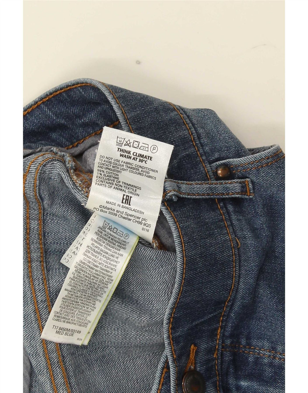 Marks & Spencer Mens Regular Fit Straight Jeans W40 L33 Blue Cotton