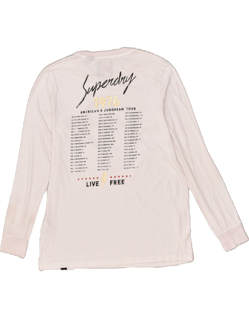 SUPERDRY Womens Graphic Top Long Sleeve UK 10 Small White Cotton | Vintage Superdry | Thrift | Second-Hand Superdry | Used Clothing | Messina Hembry 