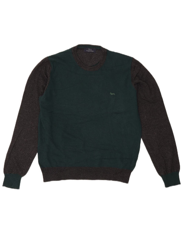 Harmont & Blaine Mens Crew Neck Jumper Sweater Small Green Colourblock Wool