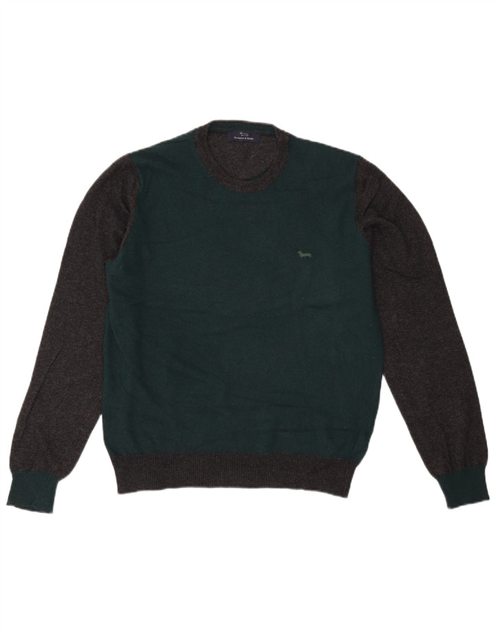 Harmont & Blaine Mens Crew Neck Jumper Sweater Small Green Colourblock Wool