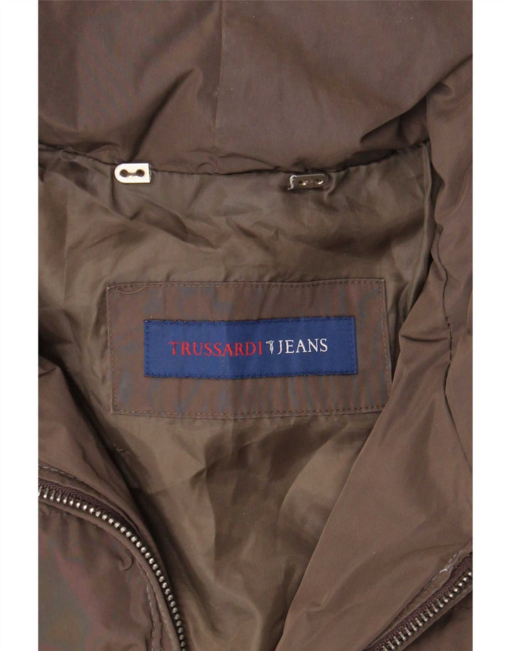 Trussardi Womens Hooded Padded Coat IT 40 Small Brown