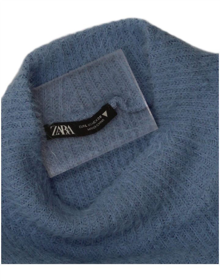 Zara Womens Crop Turtle Neck Jumper Sweater UK 16 Large Blue