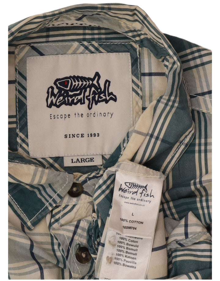 Weird Fish Mens Short Sleeve Shirt Large Green Check Cotton