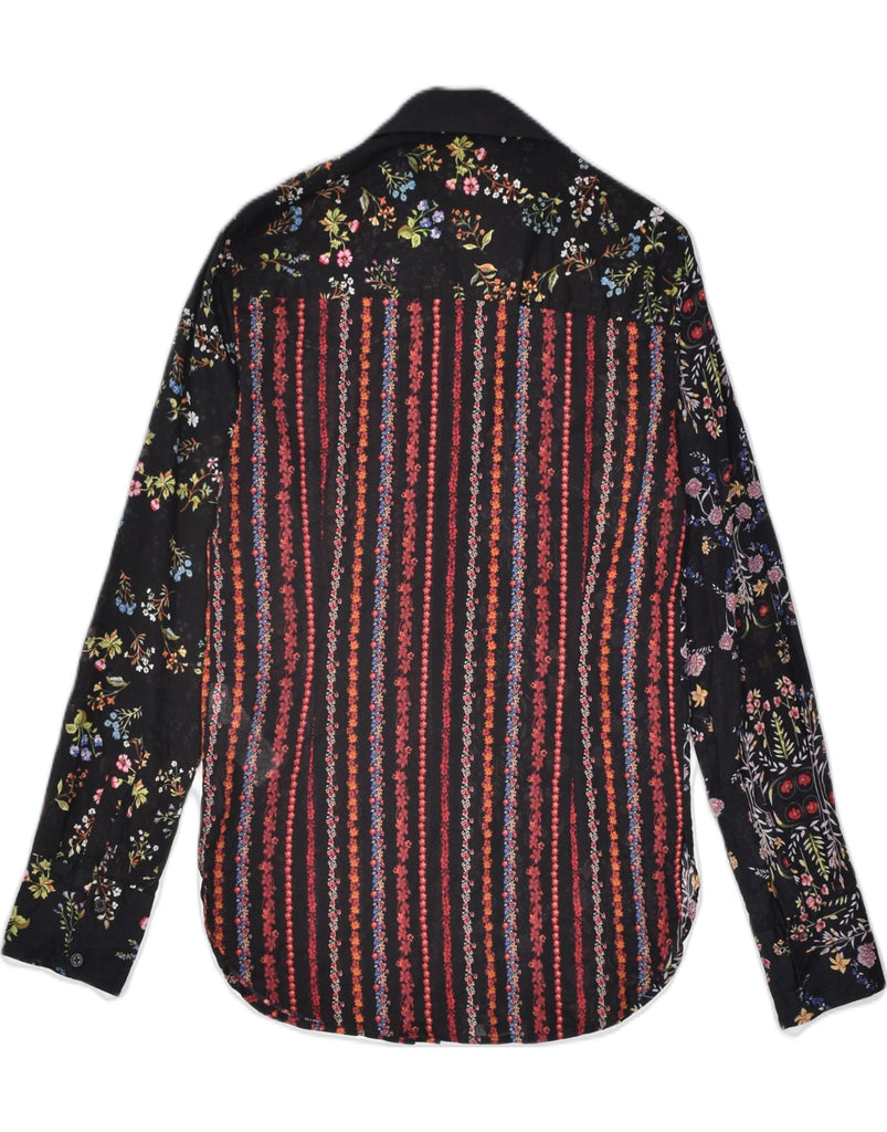 DESIGUAL Womens Shirt UK 6 XS Black Floral Cotton | Vintage | Thrift | Second-Hand | Used Clothing | Messina Hembry 