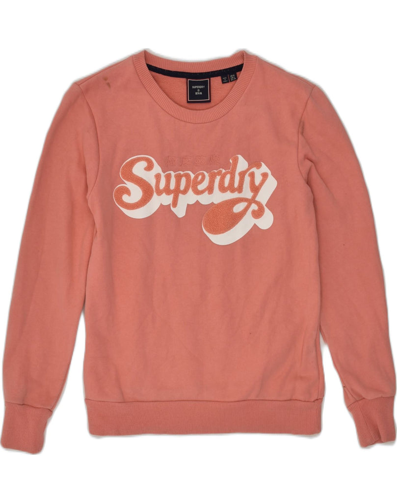 SUPERDRY Womens Graphic Sweatshirt Jumper UK 8 Small  Pink Cotton | Vintage Superdry | Thrift | Second-Hand Superdry | Used Clothing | Messina Hembry 