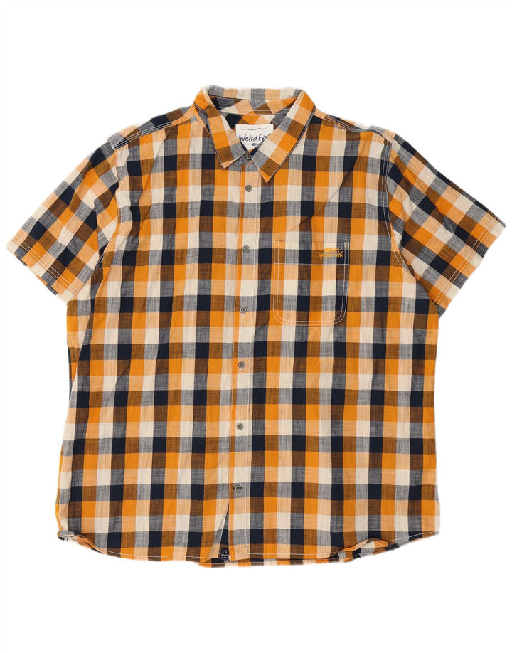 Weird Fish Mens Short Sleeve Shirt 2XL Orange Gingham Cotton