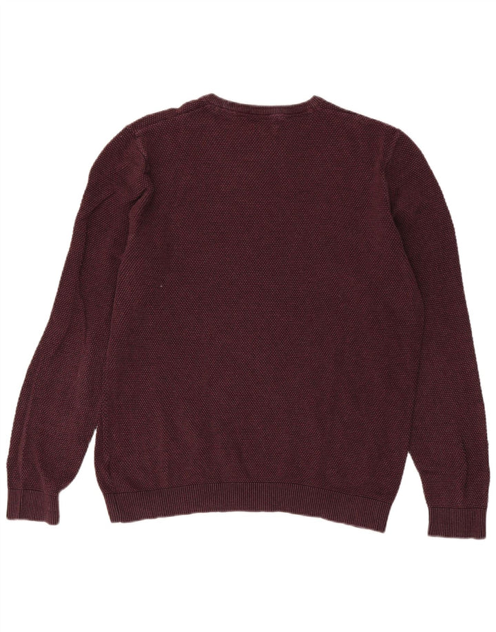MARKS & SPENCER Mens Crew Neck Jumper Sweater Large Burgundy Cotton