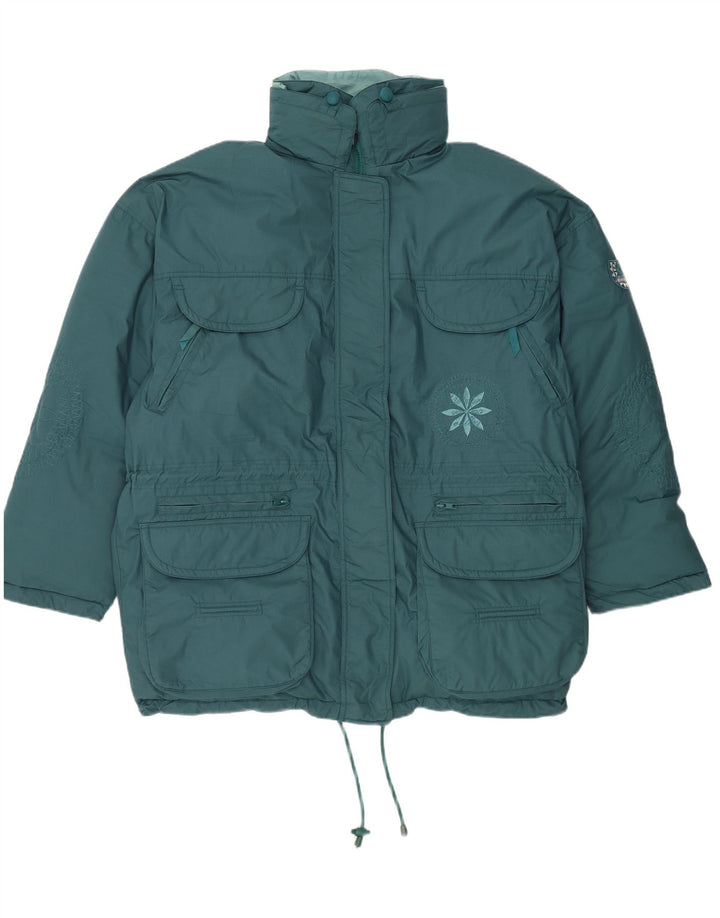 DIADORA Womens Oversized Hooded Padded Jacket UK 16 Large Blue Floral