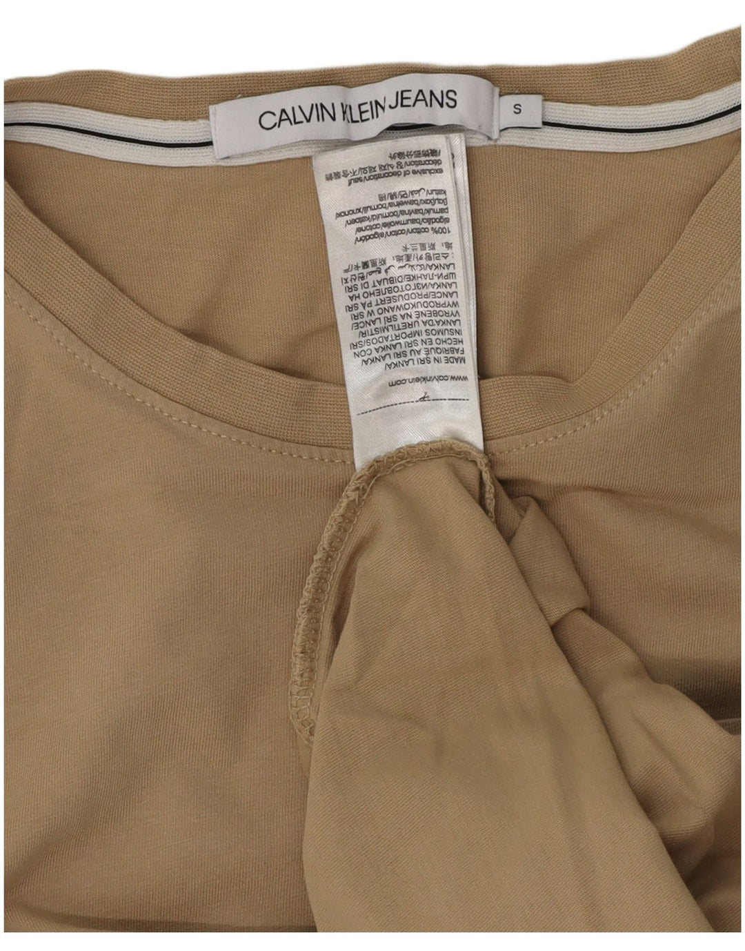 CALVIN KLEIN JEANS Mens T-Shirt Top Small Beige Cotton