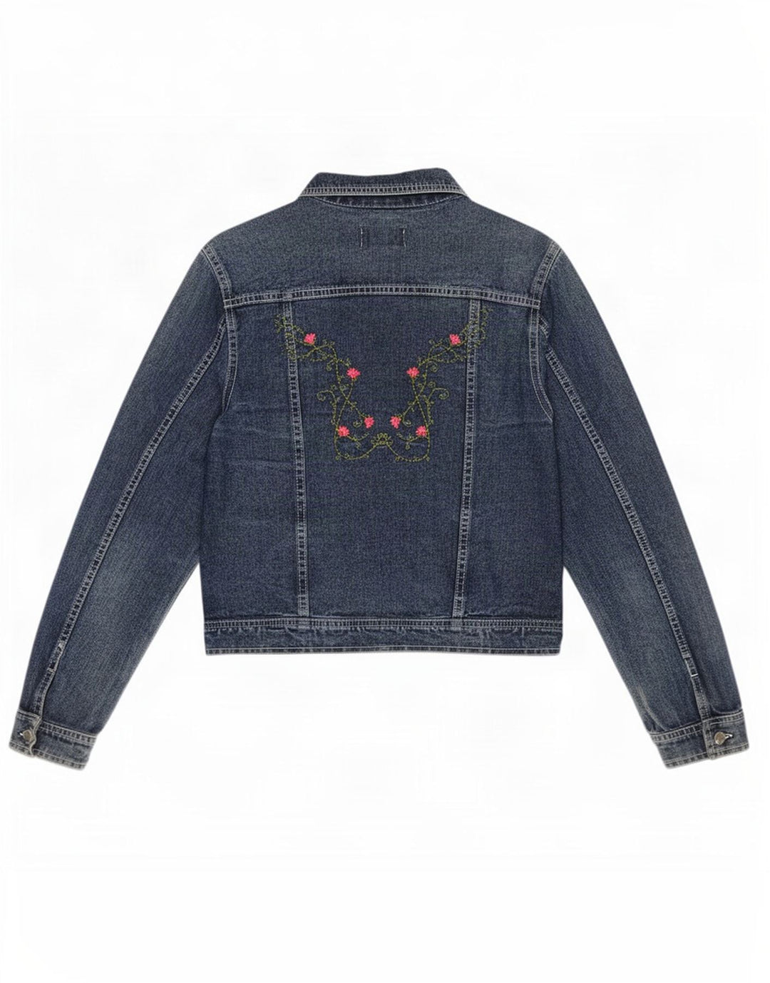 Vintage Womens Denim Jacket UK 14 Large Blue Floral
