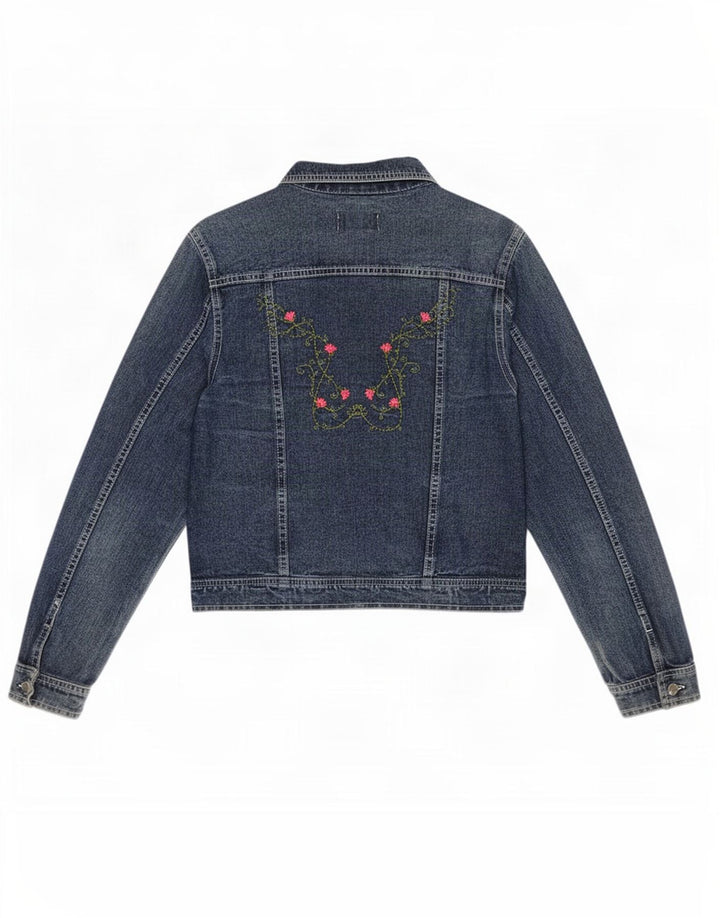 Vintage Womens Denim Jacket UK 14 Large Blue Floral