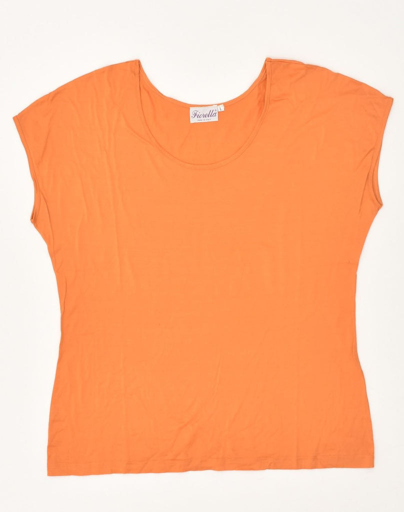 FIORELLA Womens T-Shirt Top UK 14 Large Orange Cotton | Vintage Fiorella | Thrift | Second-Hand Fiorella | Used Clothing | Messina Hembry 