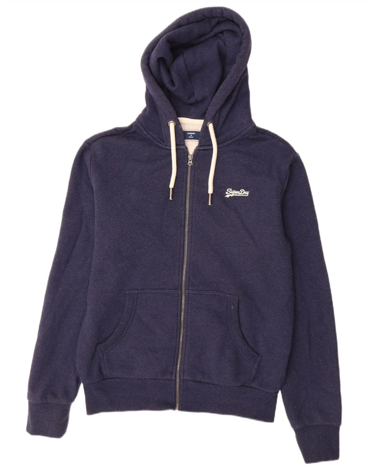 Superdry Mens Zip Hoodie Sweater Small Navy Blue Cotton