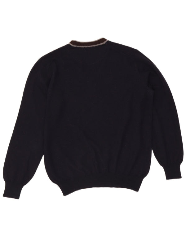 Fay Mens V-Neck Jumper Sweater Medium Navy Blue Colourblock Virgin Wool