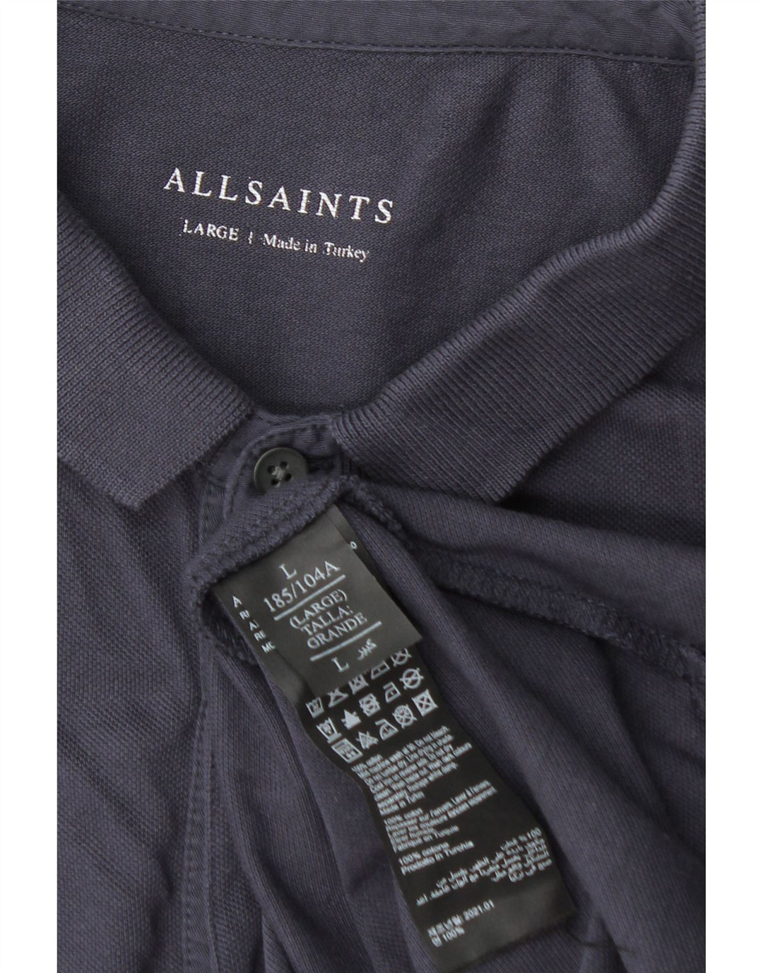 ALL SAINTS Mens Polo Shirt Large Navy Blue Cotton