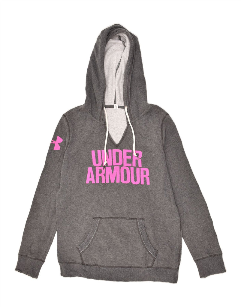 UNDER ARMOUR Womens Graphic Hoodie Jumper UK 14 Medium Grey Flecked | Vintage Under Armour | Thrift | Second-Hand Under Armour | Used Clothing | Messina Hembry 