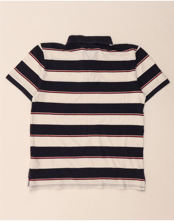 TOMMY HILFIGER Boys Polo Shirt 15-16 Years Navy Blue Striped Cotton