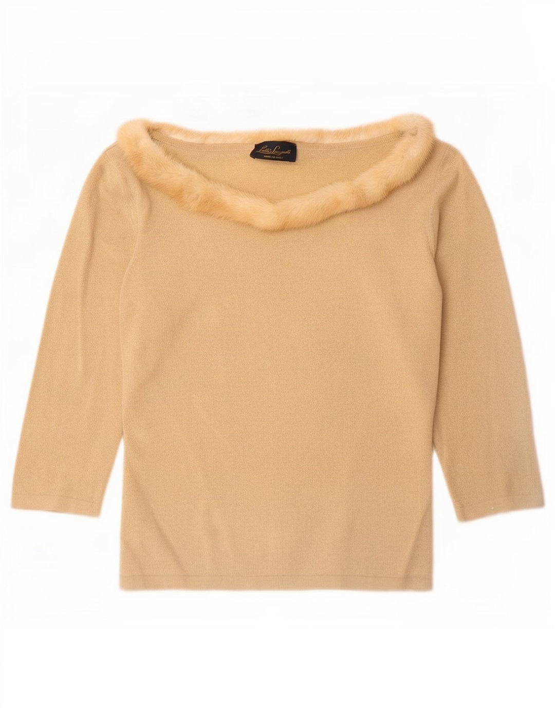 Luisa Spagnoli Womens Top 3/4 Sleeve UK 12 Medium Beige Wool