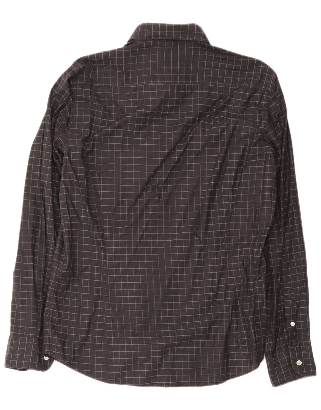 Massimo Dutti Mens Shirt Large Grey Check Cotton