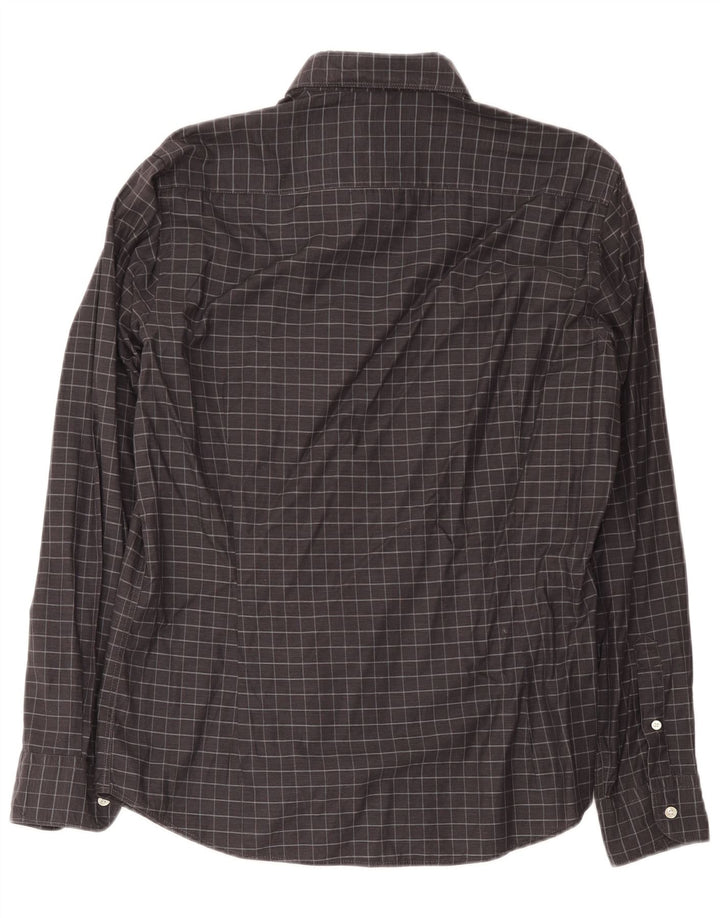 Massimo Dutti Mens Shirt Large Grey Check Cotton