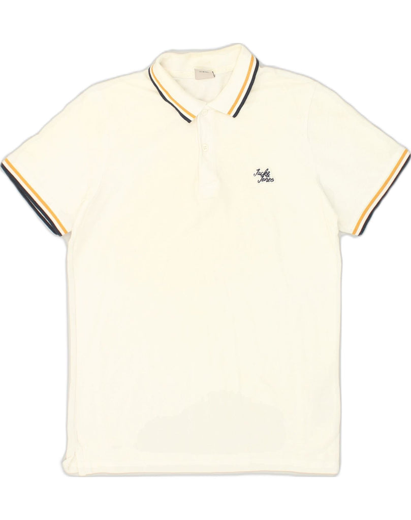 JACK & JONES Mens Polo Shirt Medium Off White Cotton | Vintage Jack & Jones | Thrift | Second-Hand Jack & Jones | Used Clothing | Messina Hembry 