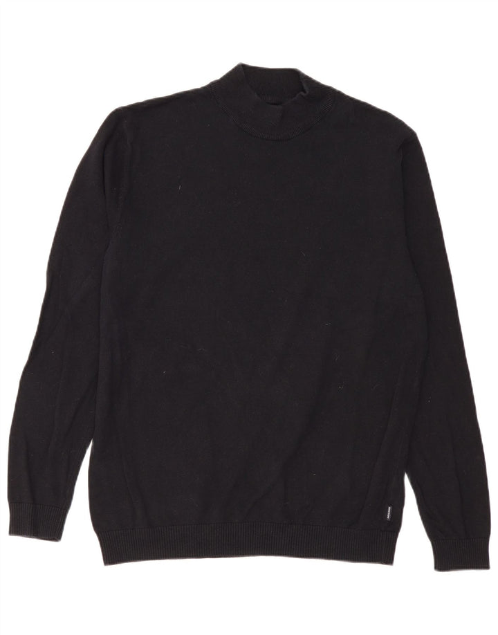Jack & Jones Mens Turtle Neck Jumper Sweater Large Black Cotton