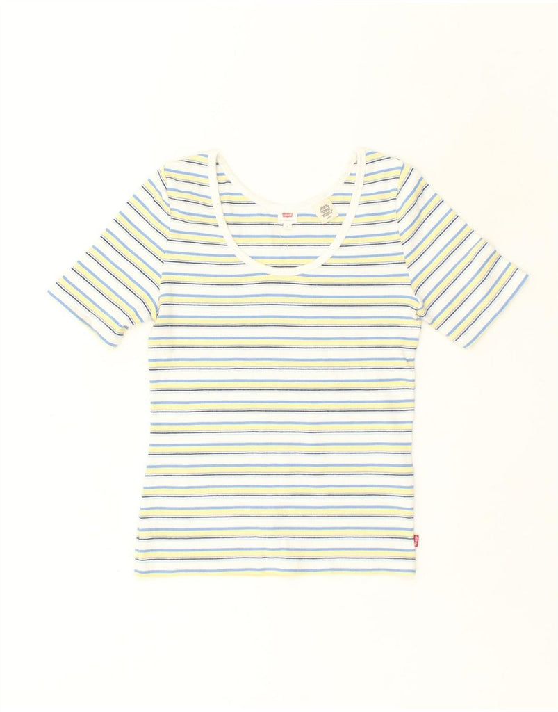 LEVI'S Womens T-Shirt Top UK 8 Small Multicoloured Striped Cotton | Vintage Levi's | Thrift | Second-Hand Levi's | Used Clothing | Messina Hembry 