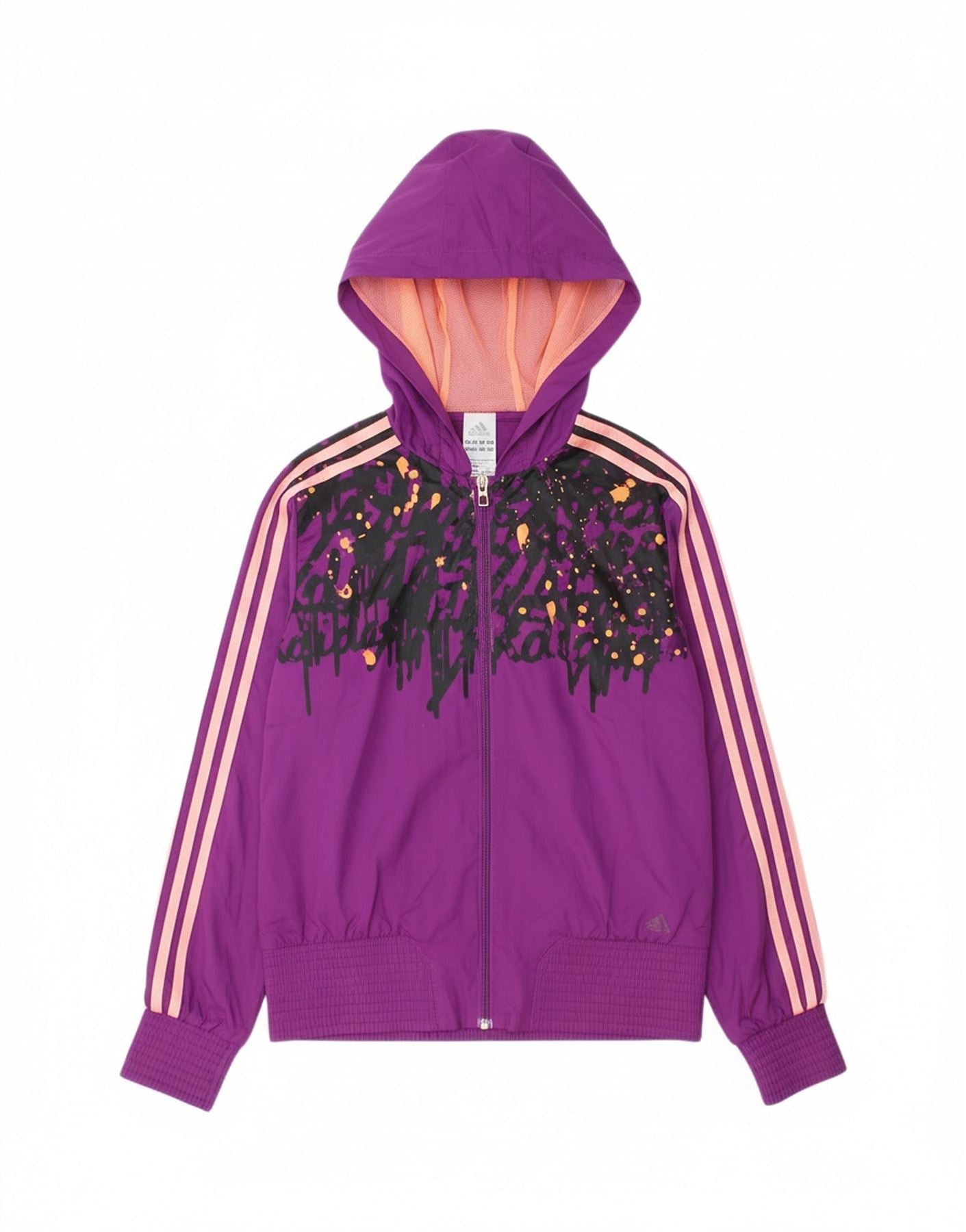 ADIDAS Girls Graphic Hooded Rain Jacket 13-14 Years Purple