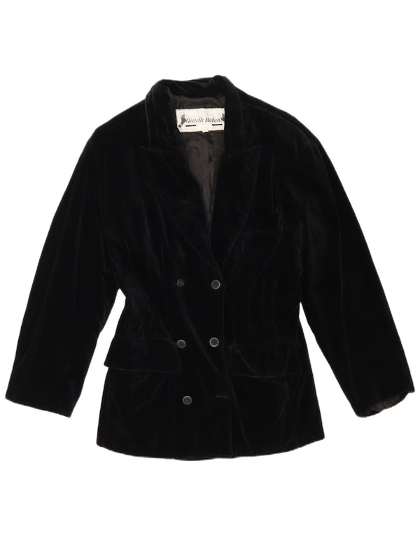 Vintage Womens Double Breasted Velvet Blazer Jacket UK 10 Small Black