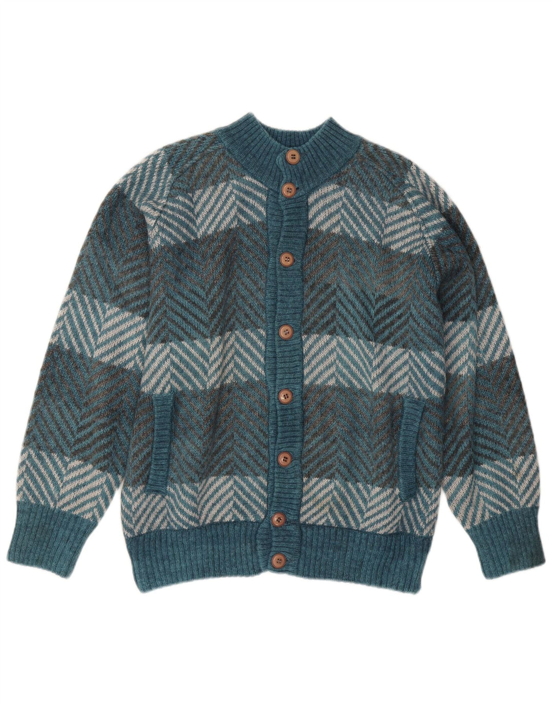 Vintage Mens Cardigan Sweater Large Blue Chevron
