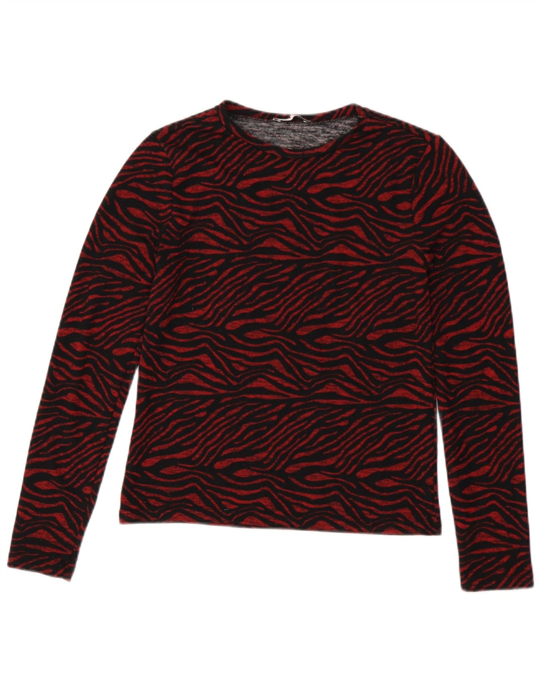 Zara Womens Top Long Sleeve UK 10 Small Red Animal Print