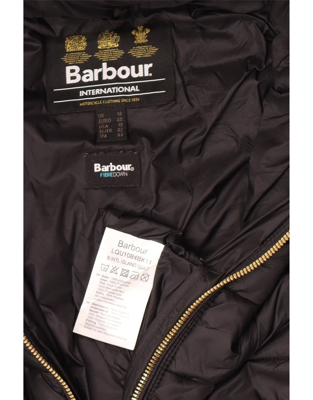 Barbour Womens Hooded Padded Jacket UK 14 Large Black Polyamide
