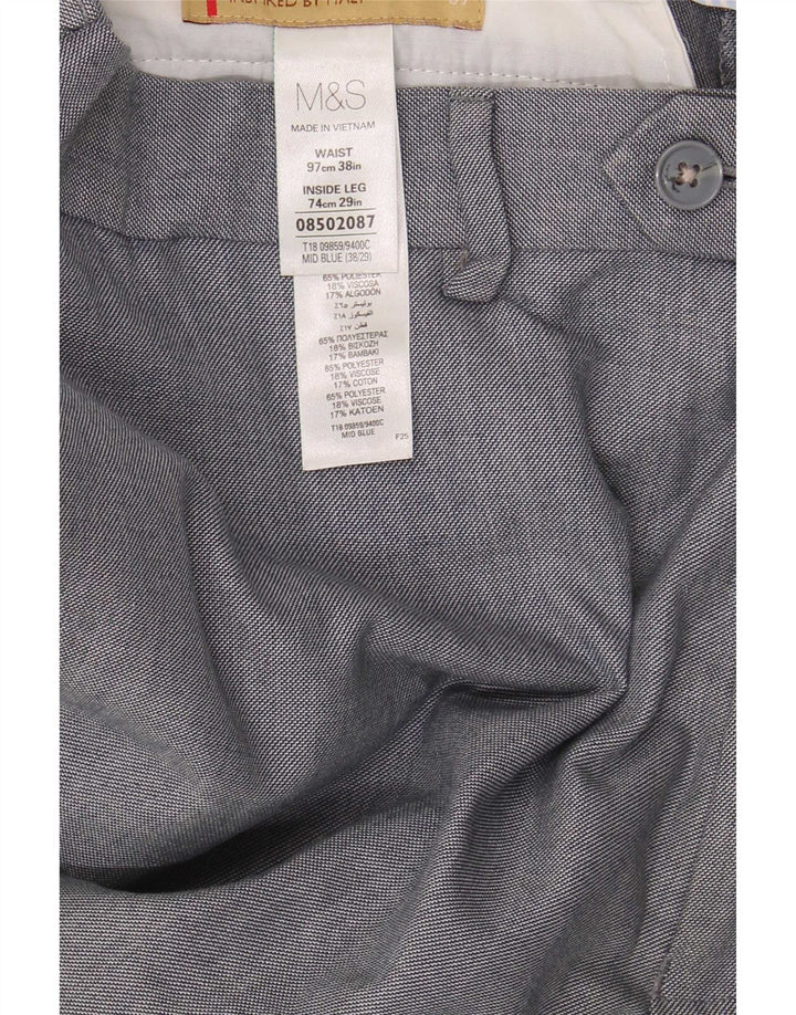Marks & Spencer Mens Straight Suit Trousers W38 L29 Blue Polyester