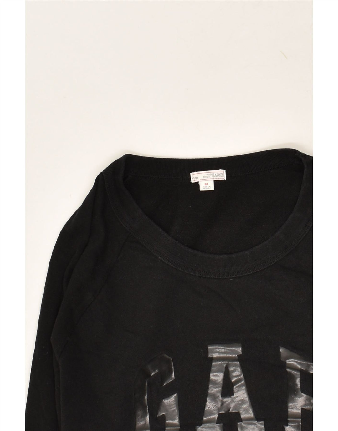 GAP Womens Graphic Sweatshirt Jumper UK 10 Small Black Cotton | Vintage Gap | Thrift | Second-Hand Gap | Used Clothing | Messina Hembry 