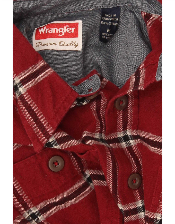 Wrangler Mens Flannel Shirt Medium Red Check Cotton