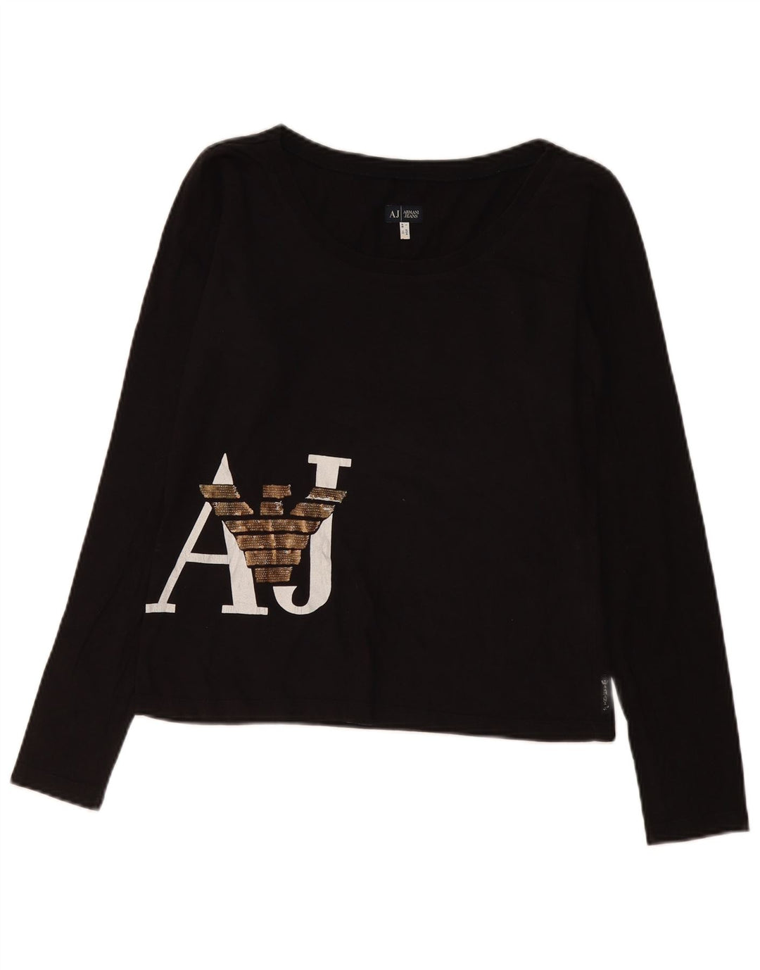 Armani Jeans Womens Graphic Top Long Sleeve UK 16 Large Black