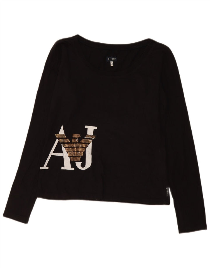 Armani Jeans Womens Graphic Top Long Sleeve UK 16 Large Black