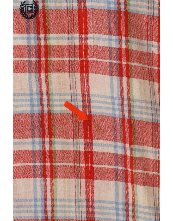 CHAPS Mens Big & Tall Short Sleeve Shirt 2XL Red Check Linen Vintage Chaps and Second-Hand Chaps from Messina Hembry 