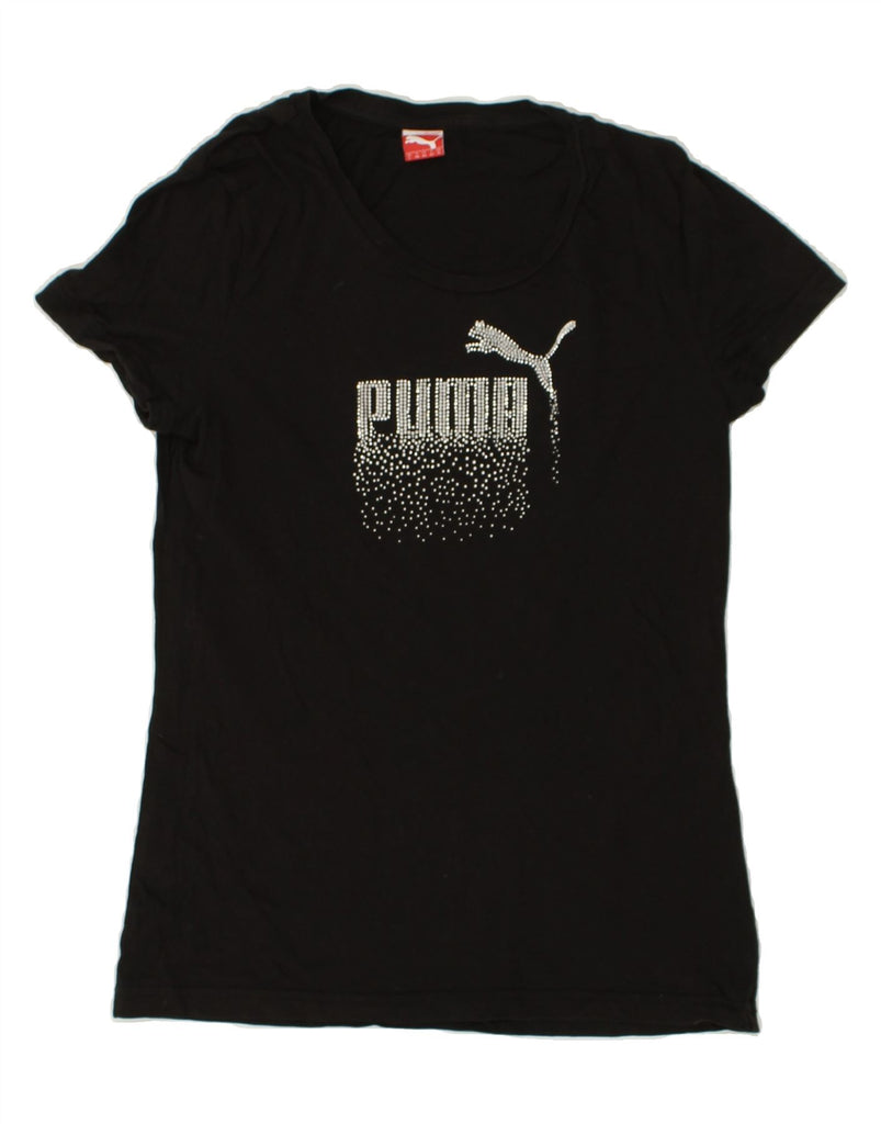 PUMA Womens Graphic T-Shirt Top UK 14 Medium Black | Vintage Puma | Thrift | Second-Hand Puma | Used Clothing | Messina Hembry 