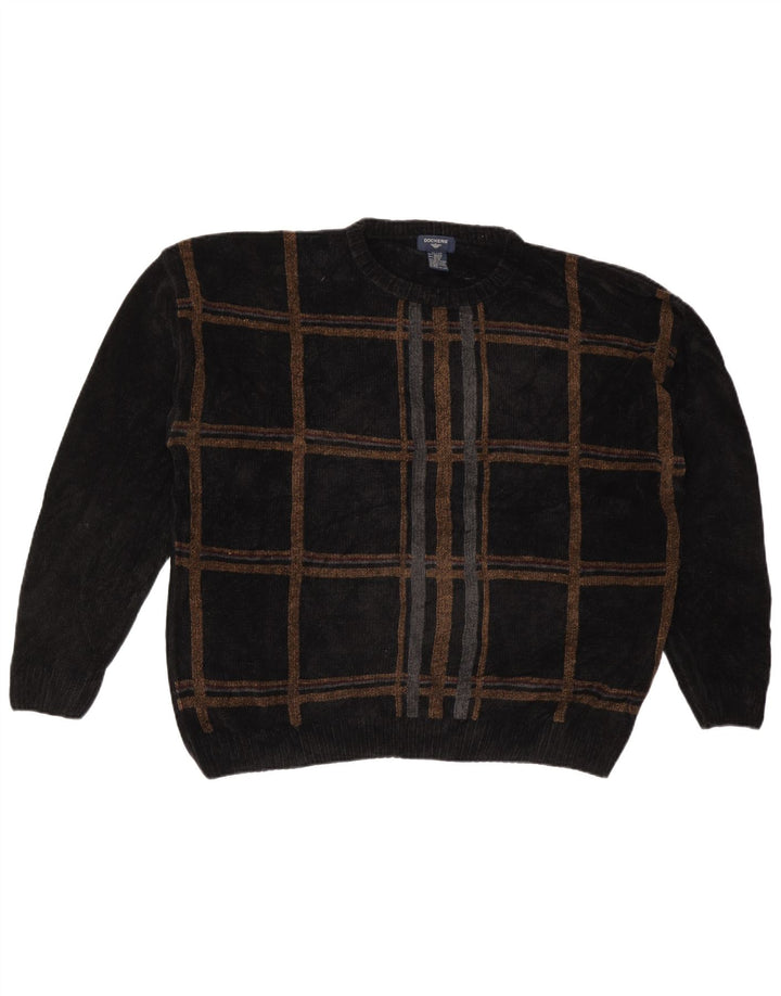 DOCKERS Mens Crew Neck Jumper Sweater XL Black Check Acrylic