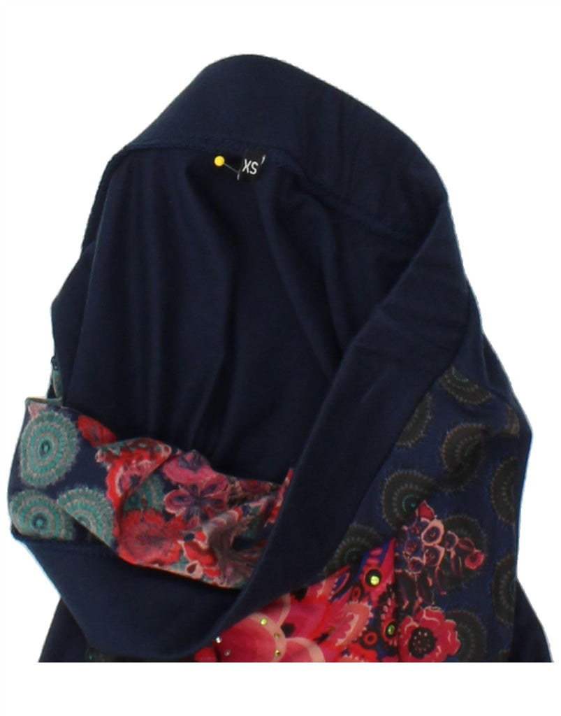 DESIGUAL Womens A-Line Skirt UK 6 XS W25 Navy Blue Floral Cotton Vintage Desigual and Second-Hand Desigual from Messina Hembry 