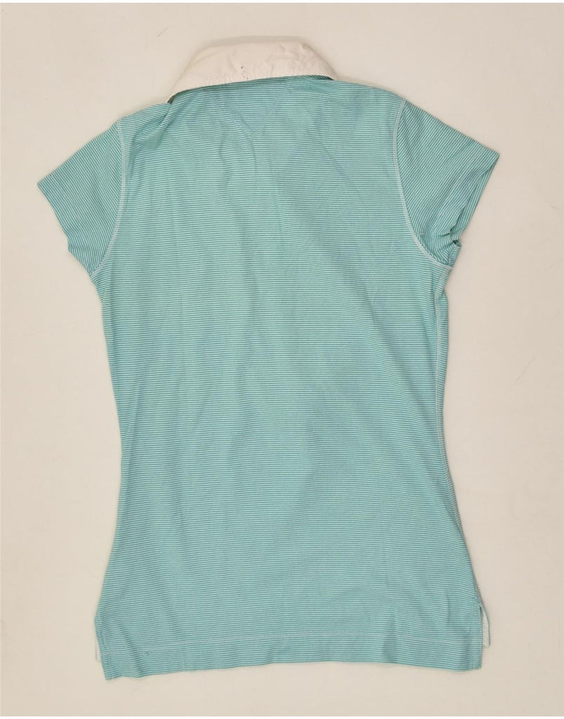 TOMMY HILFIGER Womens Polo Shirt UK 10 Small Turquoise Pinstripe Cotton | Vintage Tommy Hilfiger | Thrift | Second-Hand Tommy Hilfiger | Used Clothing | Messina Hembry 