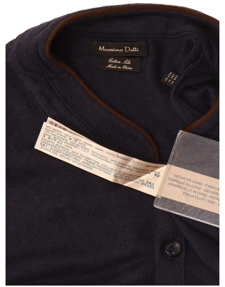 Massimo Dutti Mens Button Neck Jumper Sweater XL Navy Blue Cotton