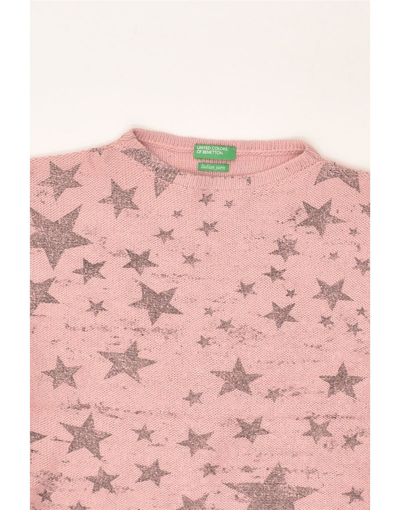 BENETTON Girls Graphic Crew Neck Jumper Sweater 5-6 Years Pink Geometric | Vintage Benetton | Thrift | Second-Hand Benetton | Used Clothing | Messina Hembry 