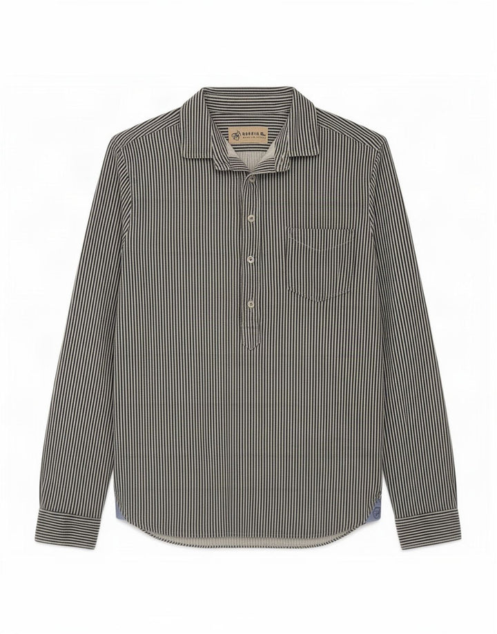 Vintage Mens Pullover Shirt Medium Blue Pinstripe Cotton