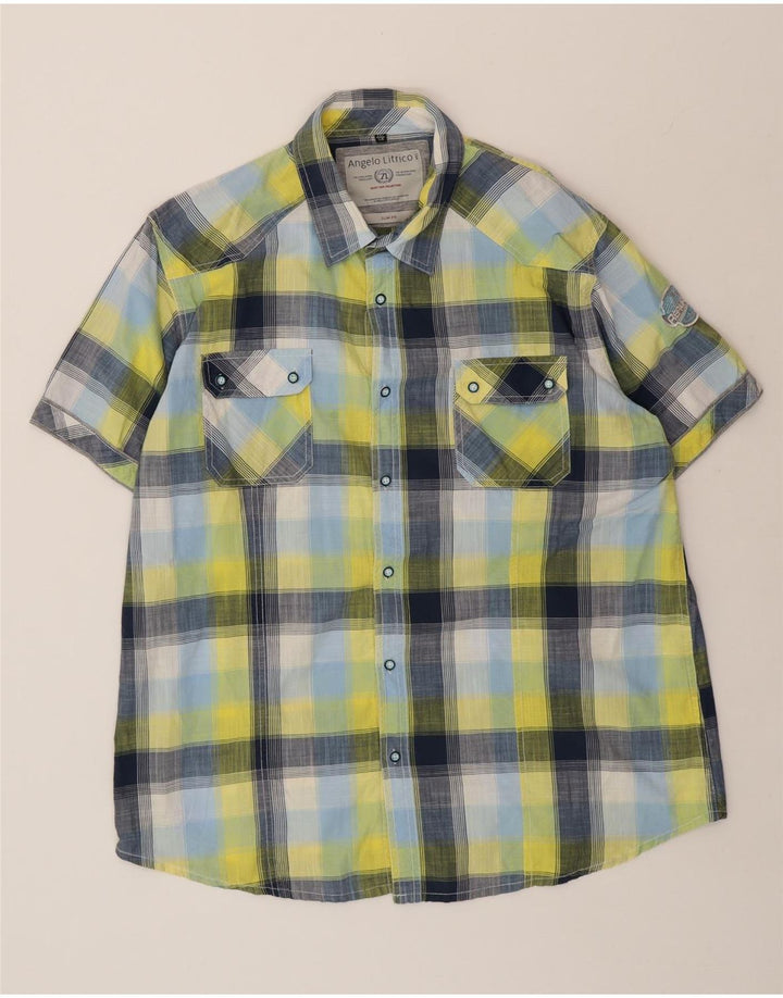 ANGELO LITRICO Mens Short Sleeve Shirt Size 46 2XL Multicoloured Plaid Vintage Angelo Litrico and Second-Hand Angelo Litrico from Messina Hembry 